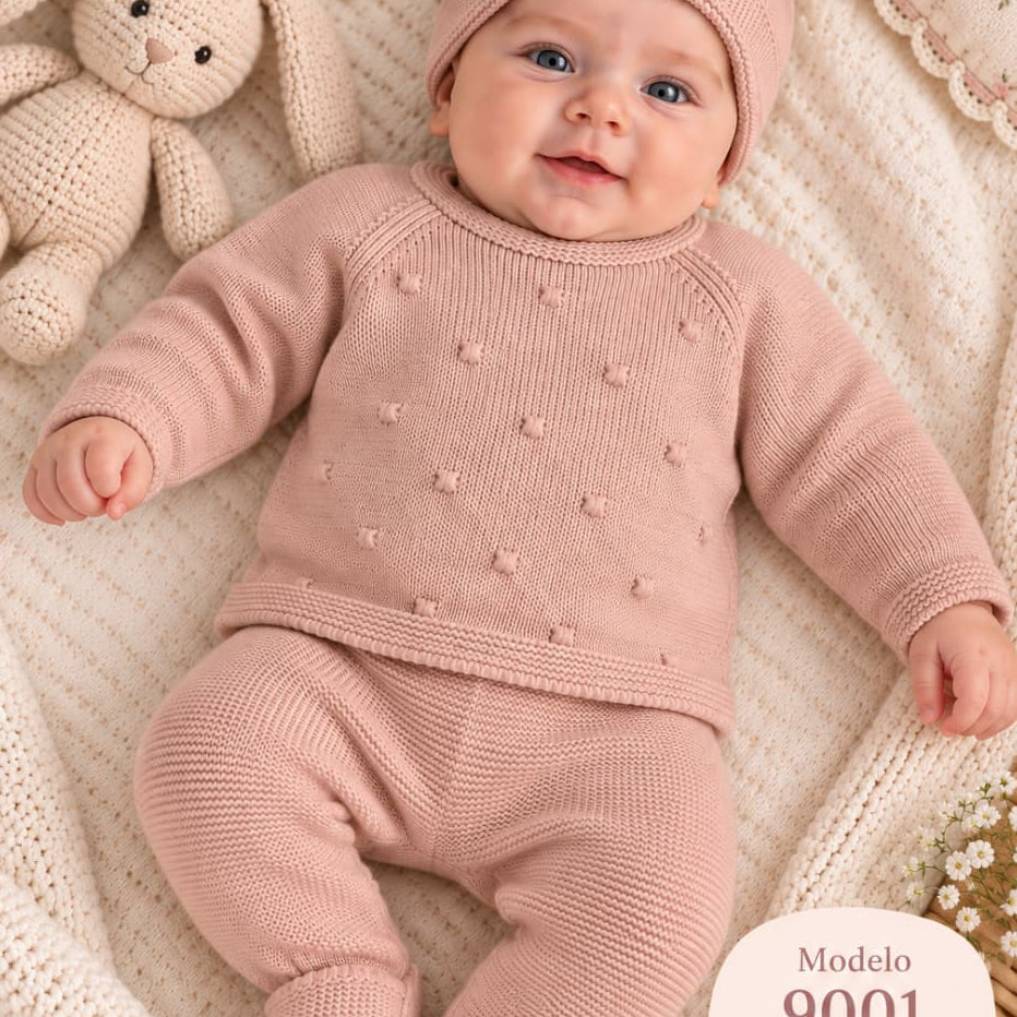 Conjunto de lã Glory Baby – Azul Claro com Pompons 27109 (0 a 6 meses) 