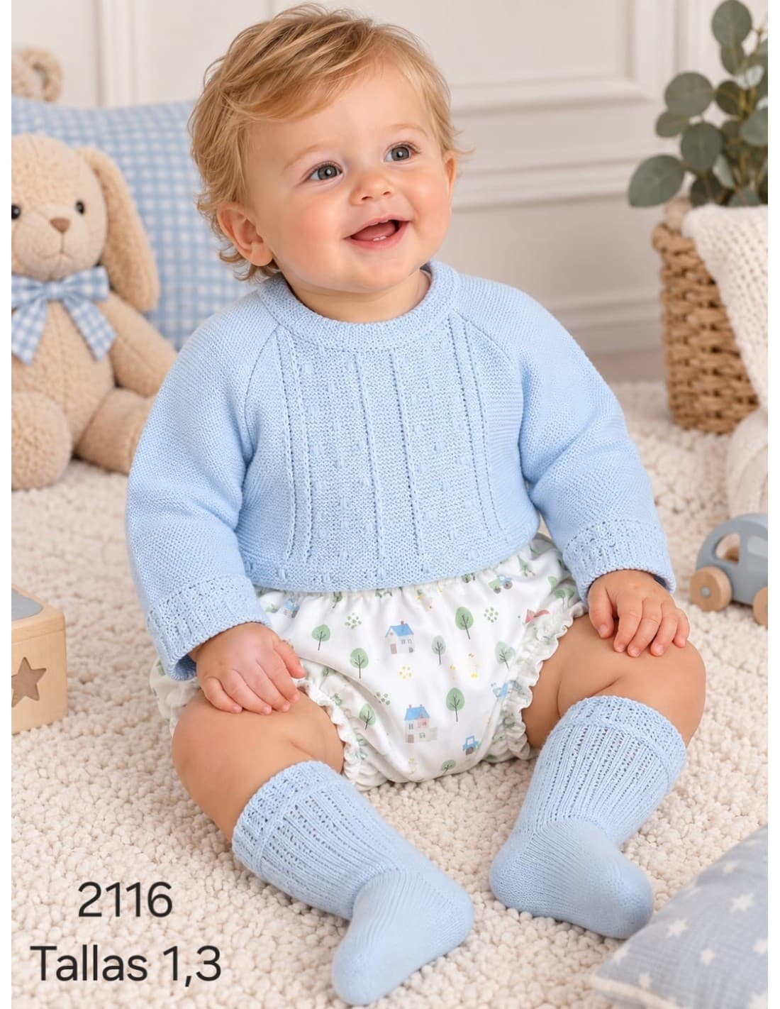 Conjunto de invierno para bebé en punto con jersey de calados y braguita estampada Pelottas 621102116 (Modelo 2116)