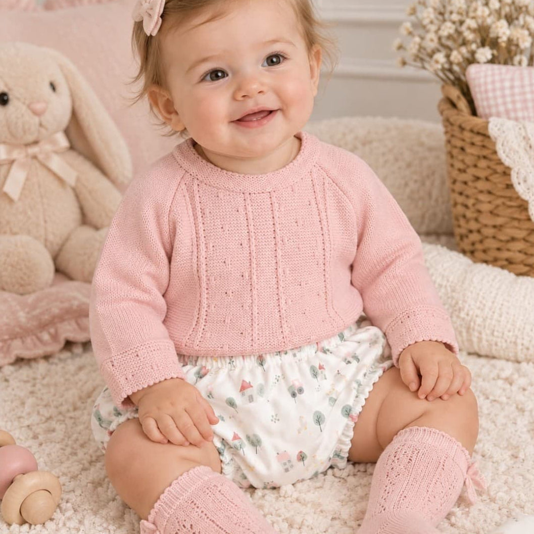 Conjunto de invierno para bebé en punto con jersey de calados y braguita estampada Pelottas 621102116 (Modelo 2116)