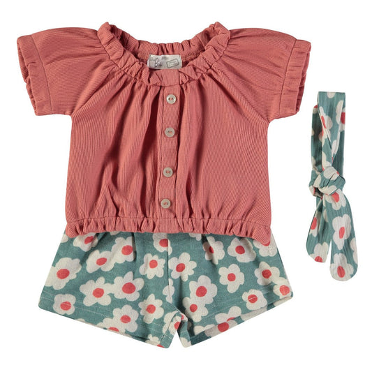 Conjunto Bebé Niña Verano Naranja teja y Verde con Cinta Babybol 622061001