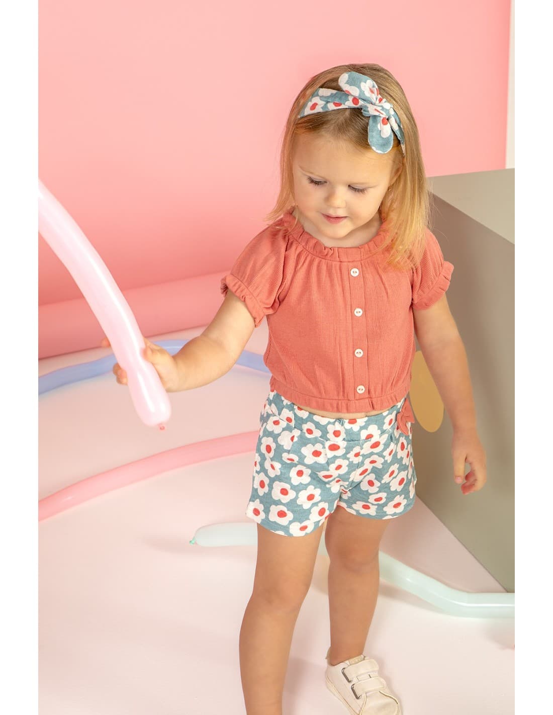 Conjunto Bebé Niña Verano Naranja teja y Verde con Cinta Babybol 622061001