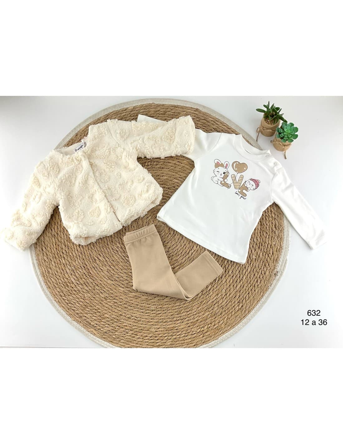 Conjunto Bebé Niña 3 Piezas con Chaqueta de Pelo, Camiseta y Leggings  522100632 (12 a 36 meses)