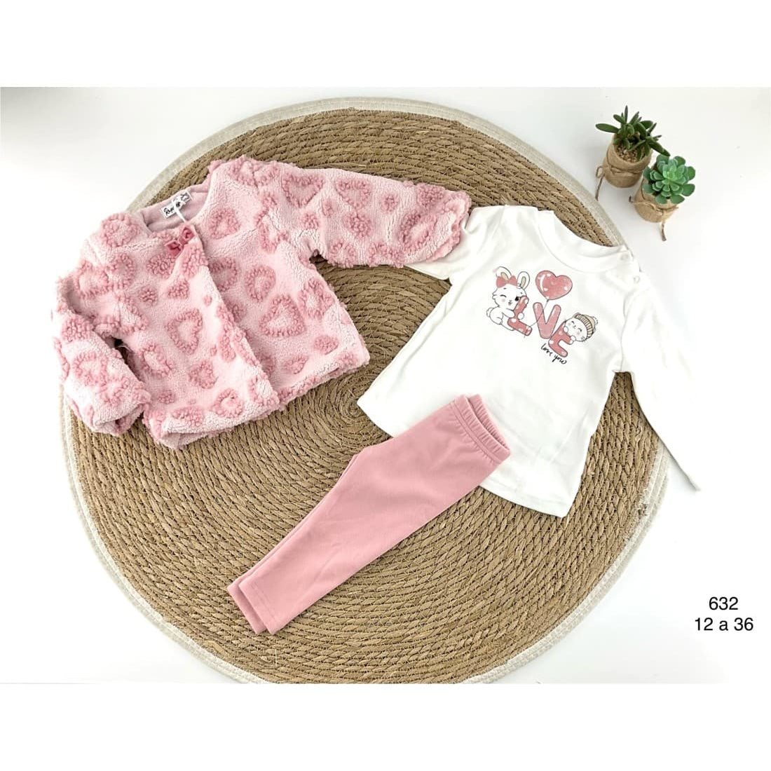 Conjunto Bebé Niña 3 Piezas con Chaqueta de Pelo, Camiseta y Leggings  522100632 (12 a 36 meses)