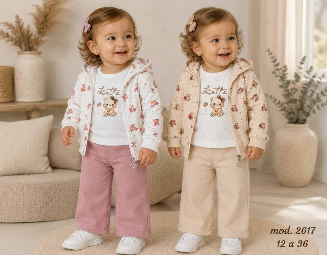 Conjunto de bebé niña de 3 piezas con chaqueta afelpada con capucha, camiseta y pantalón ancho 622102617