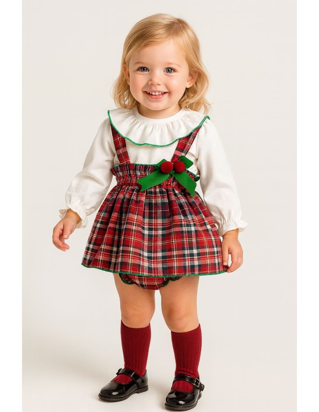 Conjunto bebé niña Creaciones Baby Ferr cuadro escocés borlas 24700