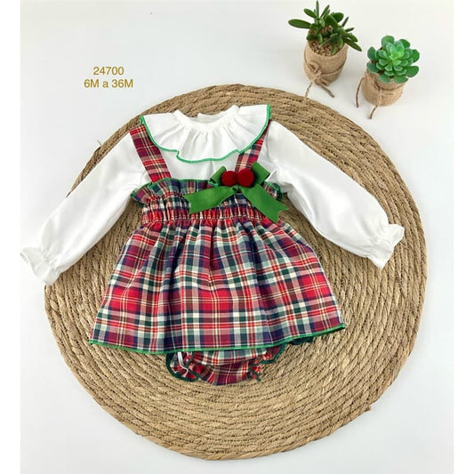 Conjunto bebé niña Creaciones Baby Ferr cuadro escocés borlas 24700