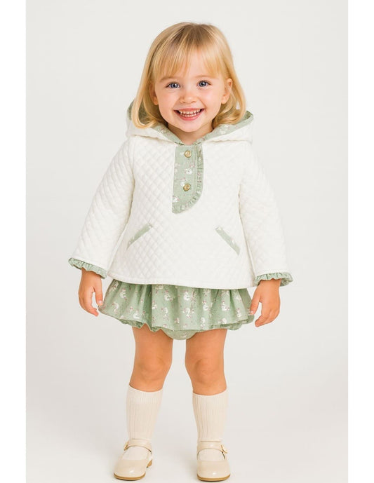 Conjunto bebé niña acolchado blanco con faldita verde Creaciones Baby Ferr 422124710