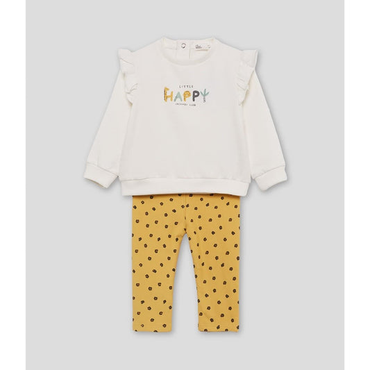 Conjunto para bebé menina Street Monkey com sweatshirt “Little Happy” e leggings mostarda 522153030 (3 a 24 meses)