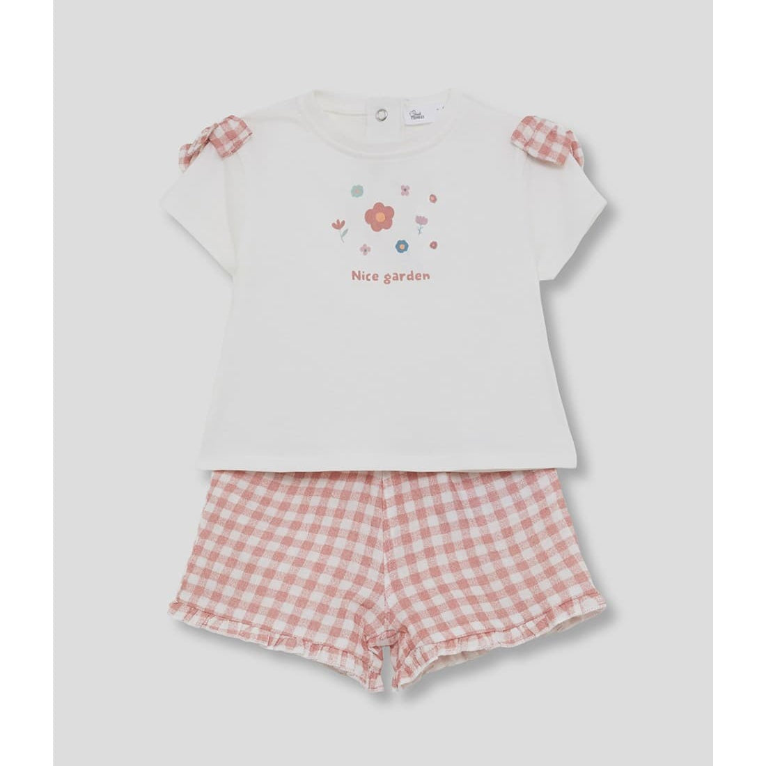 Conjunto infantil de niña STREET MONKEY con camiseta blanca y short vichy rosa 622063065