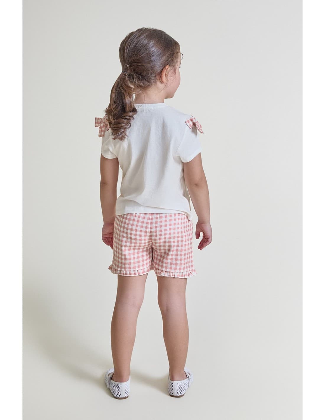 Conjunto infantil de niña STREET MONKEY con camiseta blanca y short vichy rosa 622063065