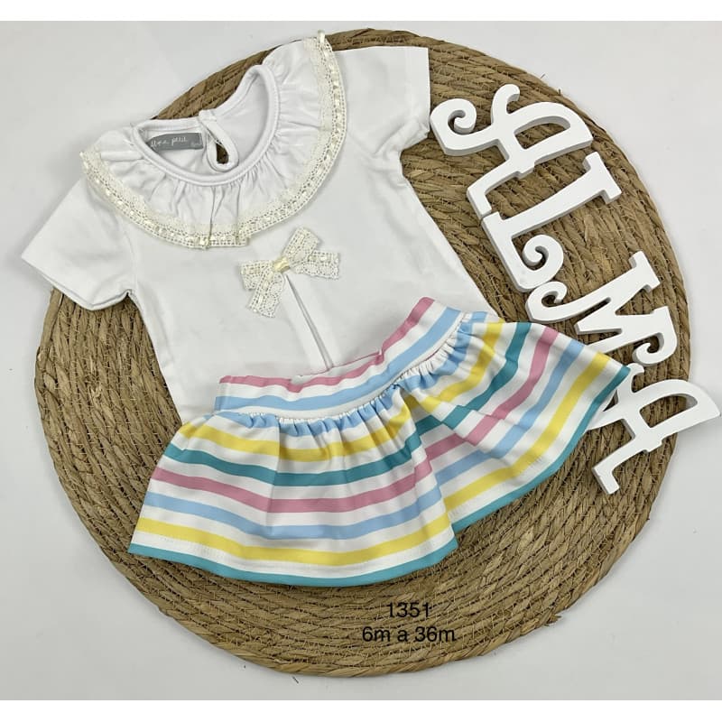 Conjunto bebé niña con faldita multicolor – Alma Petit (6 a 36 meses)