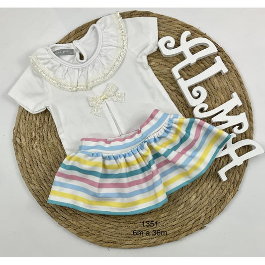 Conjunto bebé niña con faldita multicolor – Alma Petit (6 a 36 meses)