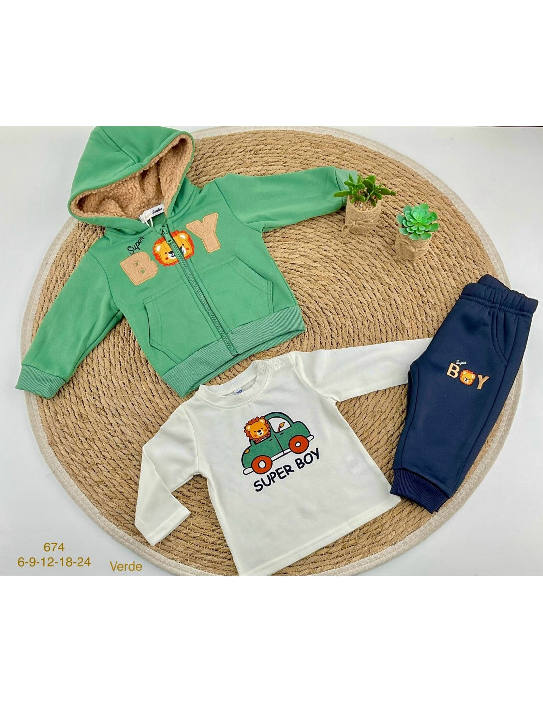 Conjunto bebé niño “Super Boy” con sudadera, camiseta y pantalón 522100674