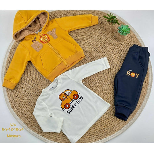 Conjunto bebé niño “Super Boy” con sudadera, camiseta y pantalón 522100674