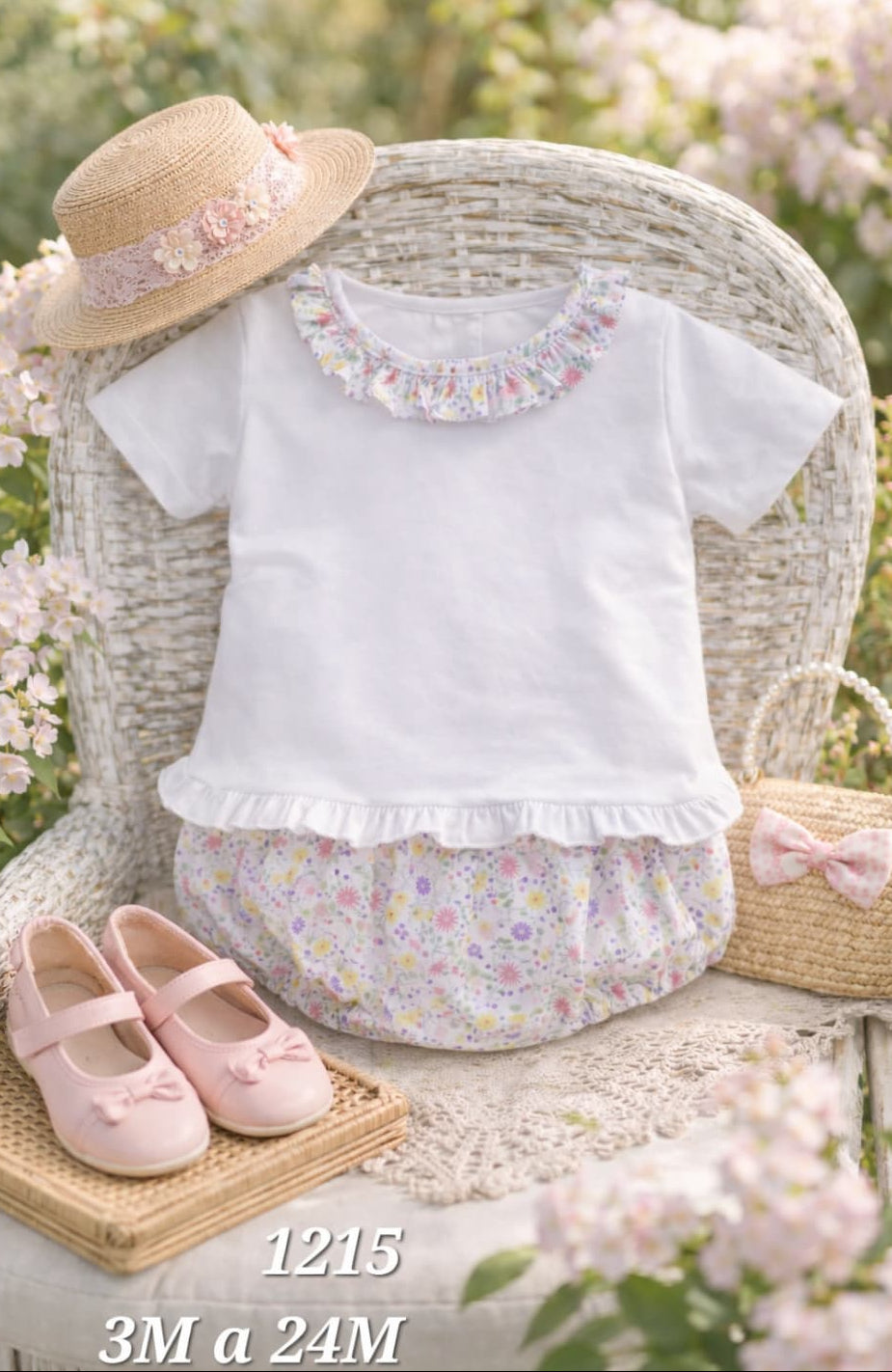 Conjunto bebé niña con braguita floral y camiseta blanca – Dulce, fresco y cómodo 🌸