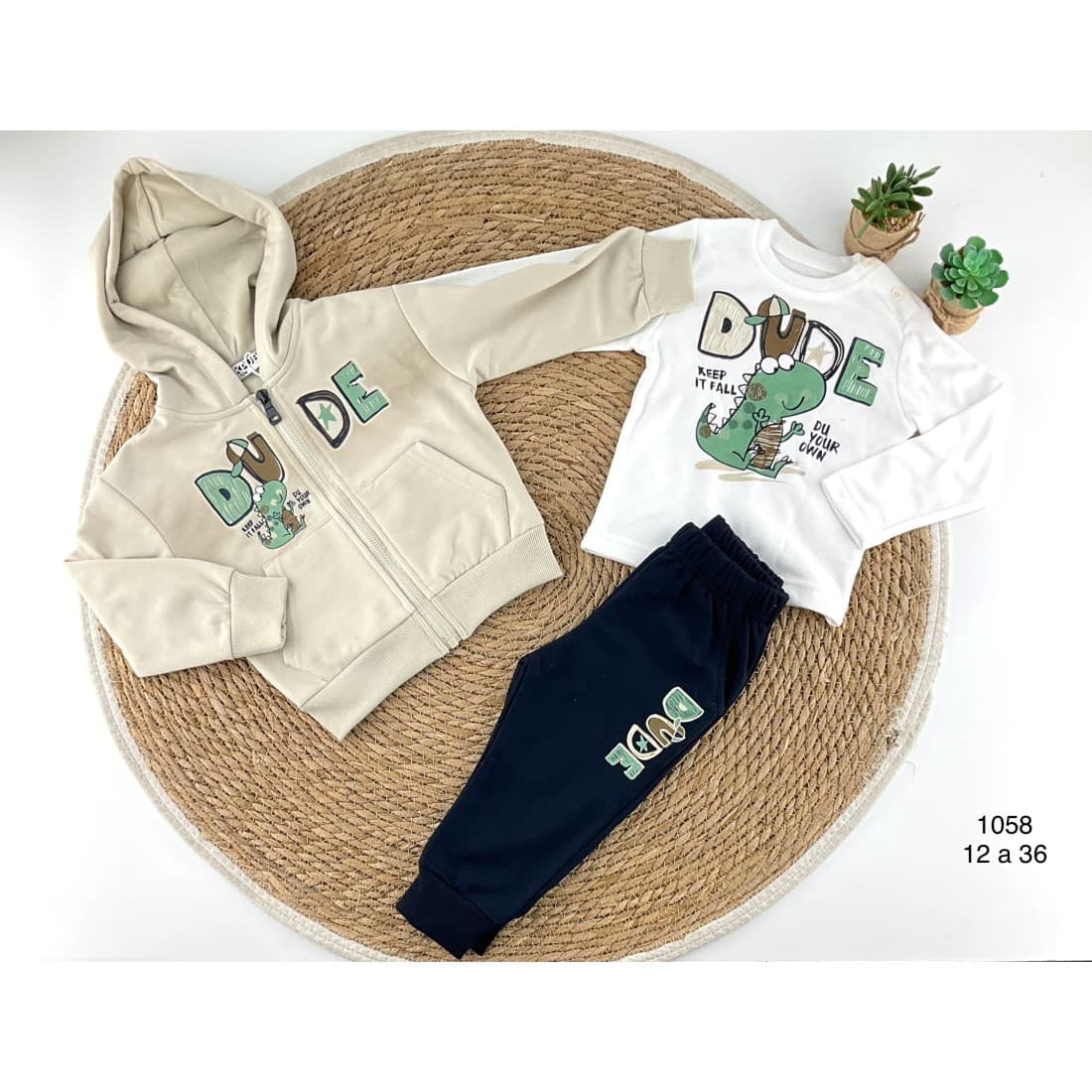 Conjunto de fato de treino de 3 peças Dude 522101058 para bebé menino com casaco, t-shirt e calças (12 a 36 meses)