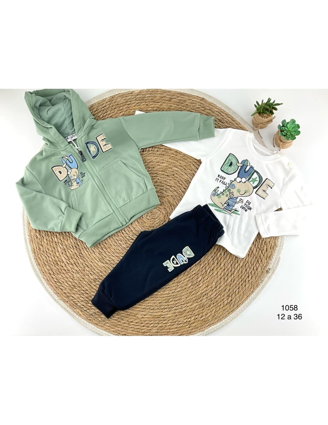 Conjunto de fato de treino de 3 peças Dude 522101058 para bebé menino com casaco, t-shirt e calças (12 a 36 meses)