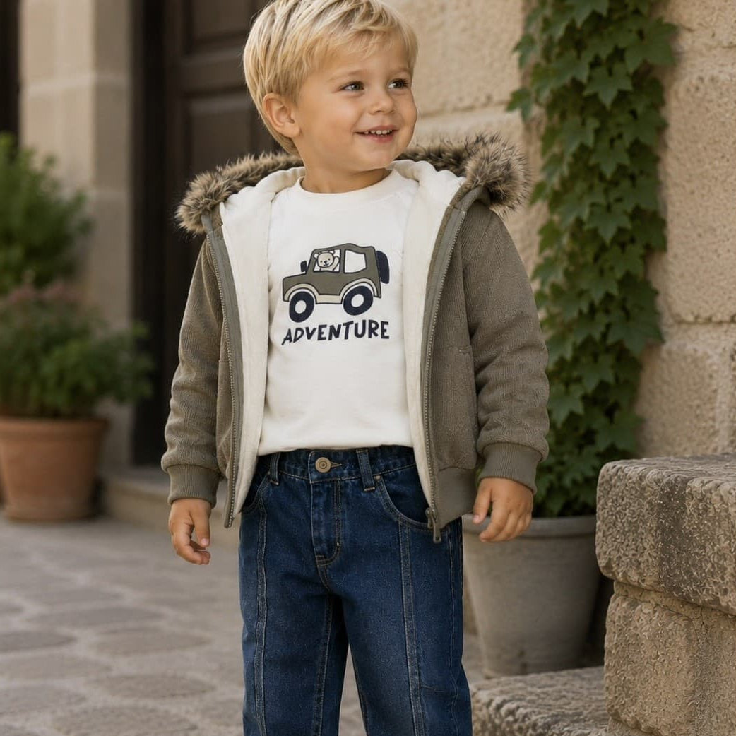 Conjunto Babybol cinza e verde para bebé menino com sweatshirt e calças 522152110 Conforto e estilo casual