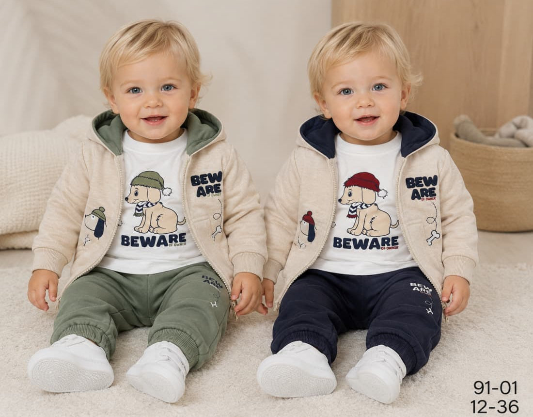 Conjunto Babybol cinza e verde para bebé menino com sweatshirt e calças 522152110 Conforto e estilo casual