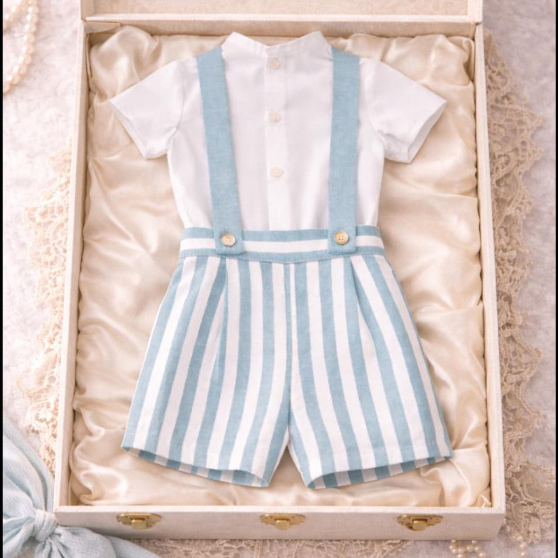 Conjunto Bebé Niño con Tirantes y Short de Rayas Azul Creaciones Baby Ferr 622026309