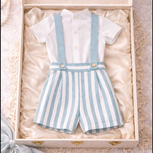 Conjunto Bebé Niño con Tirantes y Short de Rayas Azul Creaciones Baby Ferr 622026309