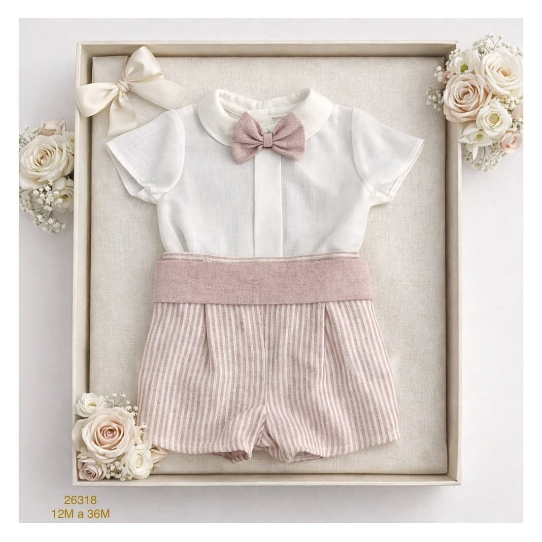 Conjunto bebé niño de ceremonia con pajarita y short de rayas – 622026318 Fabricado en España