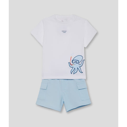 Conjunto infantil de niño STREET MONKEY con camiseta blanca y bermuda azul claro 622064023