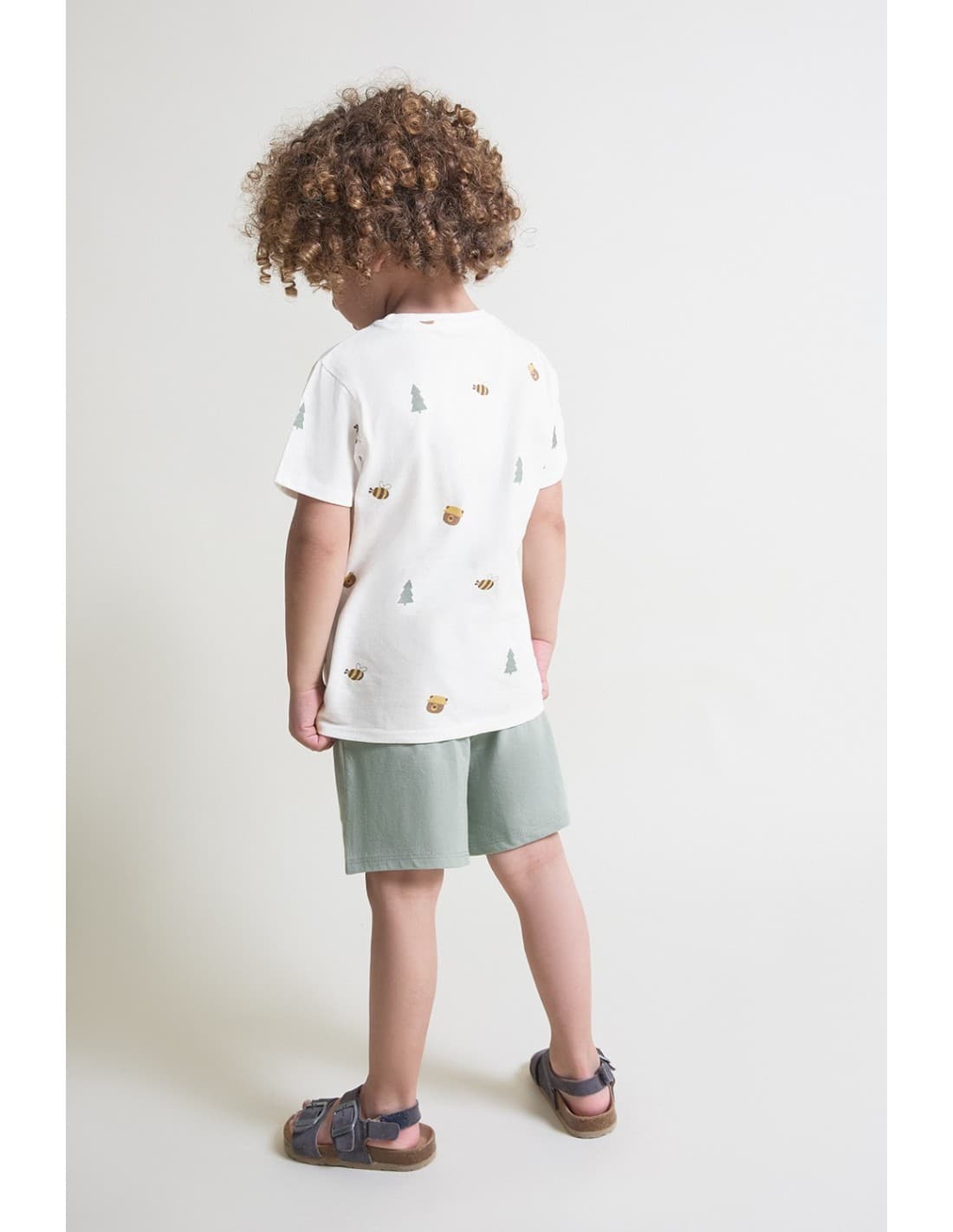 Conjunto infantil de niño STREET MONKEY con camiseta estampada y bermuda verde suave 622064032