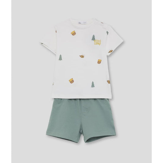 Conjunto infantil de niño STREET MONKEY con camiseta estampada y bermuda verde suave 622064032