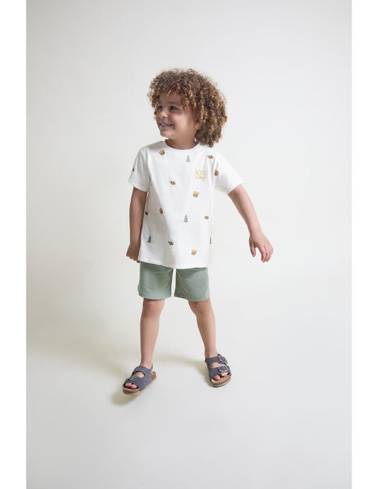 Conjunto infantil de niño STREET MONKEY con camiseta estampada y bermuda verde suave 622064032