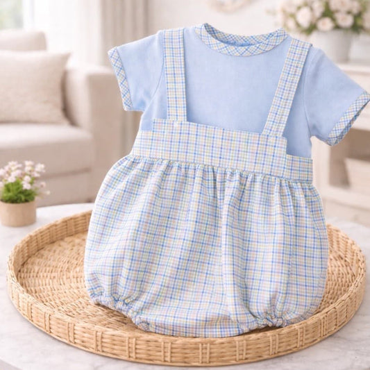 Conjunto bebé niño con peto de cuadros y camiseta celeste BABY FERR 622026222 – Fresco y cómodo