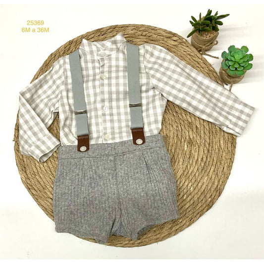 Conjunto bebé niño con tirantes Baby Ferr 522125369 Camisa cuadros
