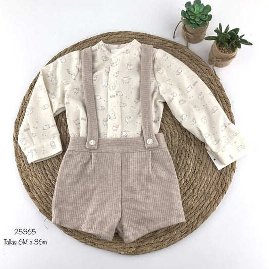 Conjunto bebé niño con tirantes Baby Ferr 522125365 Camisa estampada y pantalón de pana