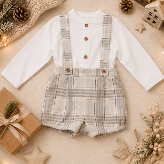 Conjunto bebé niño con camisa y pantalón corto de cuadros | Creaciones Baby Ferr 622126354