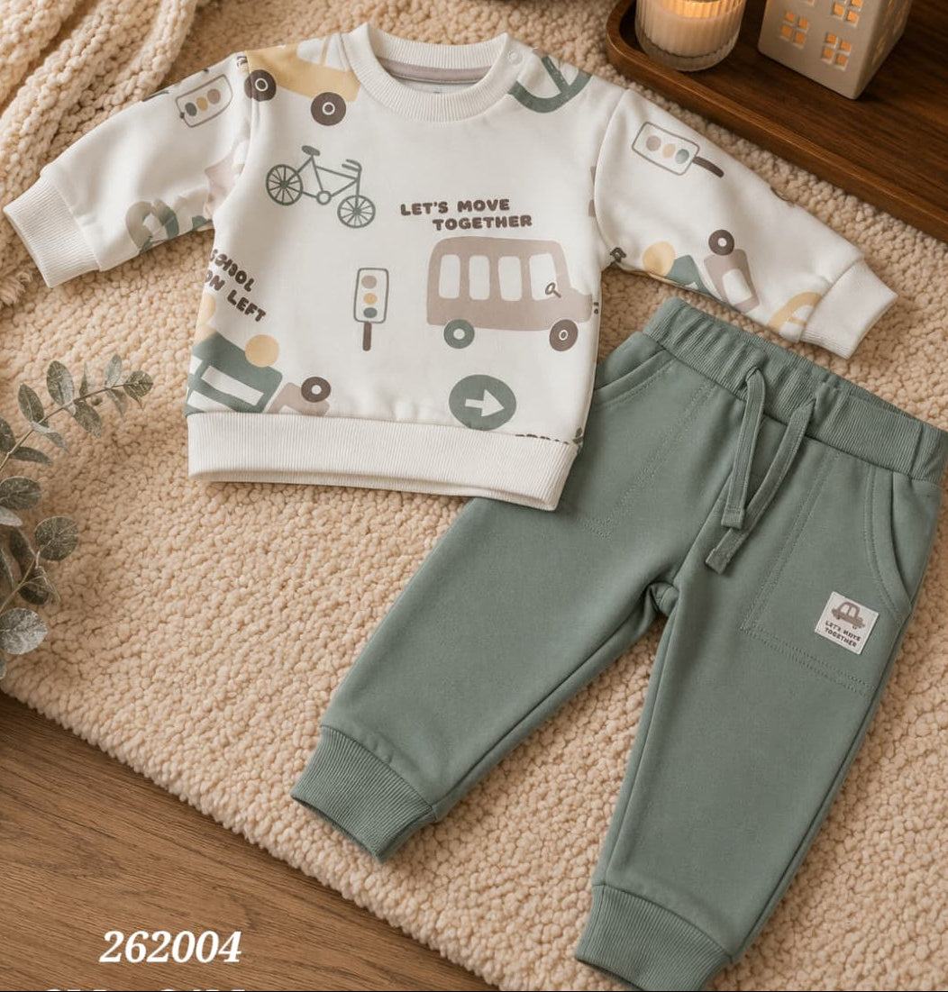 Ensemble bébé garçon Babybol gris et vert avec sweat et pantalon 522152110 Confort et style décontracté