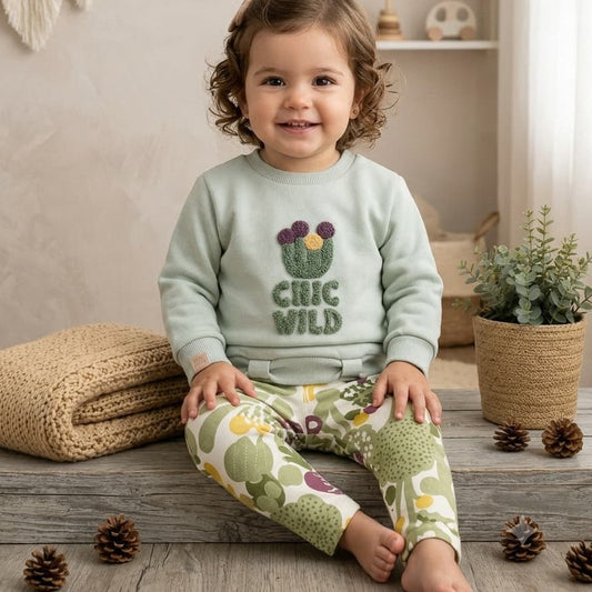 Conjunto de bebé niña de dos piezas con sudadera verde agua "Chic & Wild" y legging floral Babybol 261040