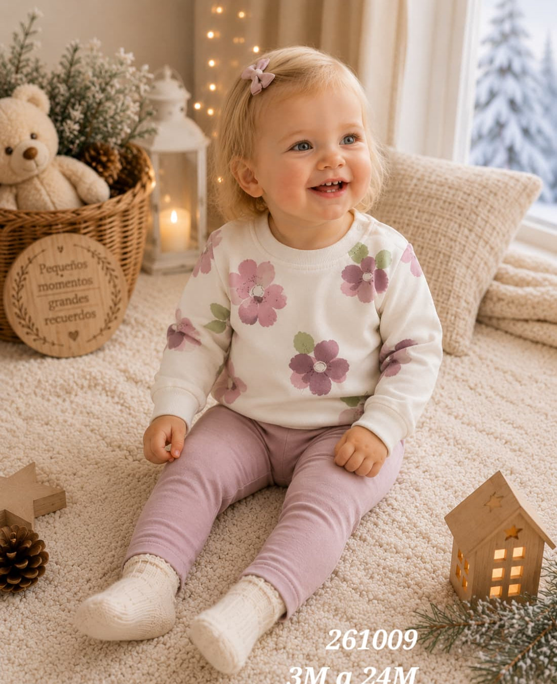Conjunto de bebé niña de dos piezas con sudadera floral malva y legging rosa empolvado Babybol 261009