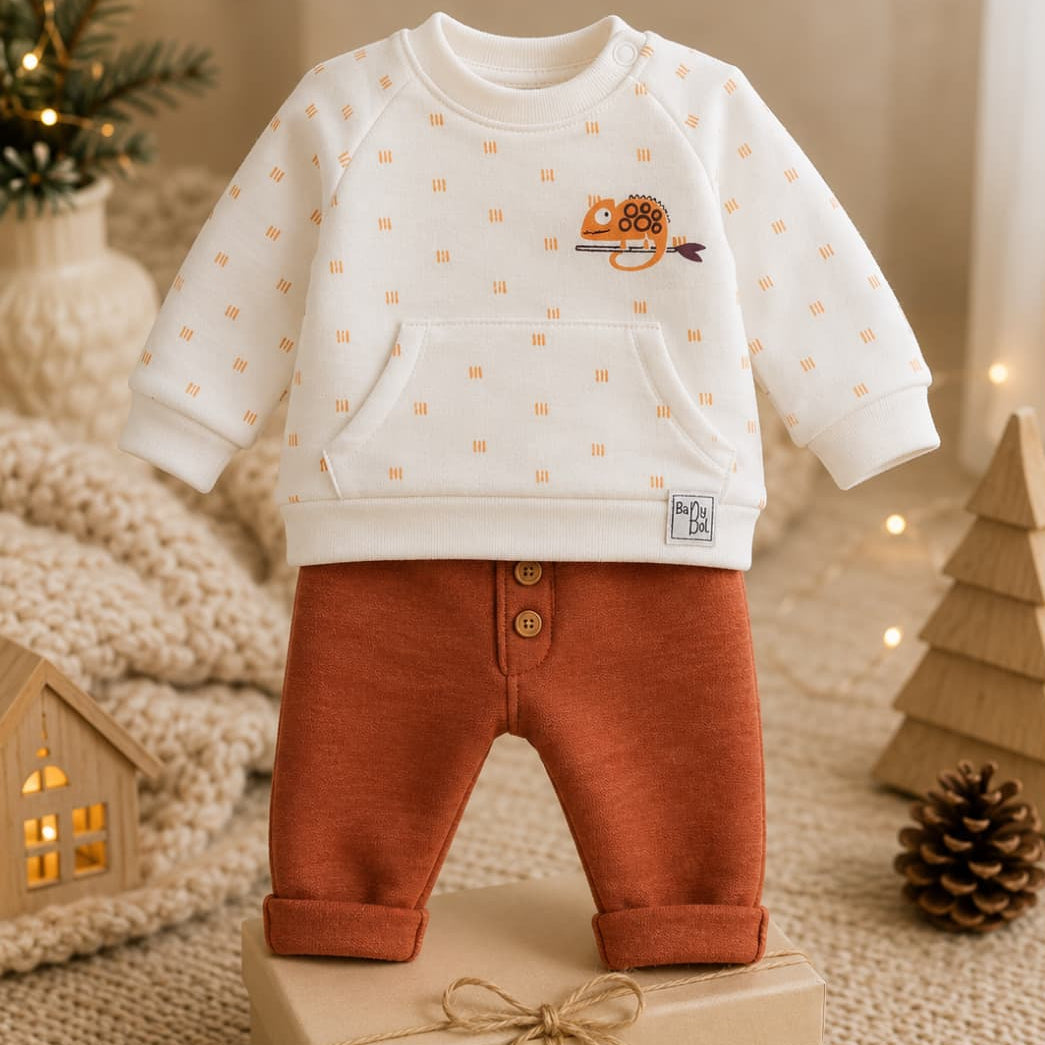 Conjunto Babybol cinza e verde para bebé menino com sweatshirt e calças 522152110 Conforto e estilo casual