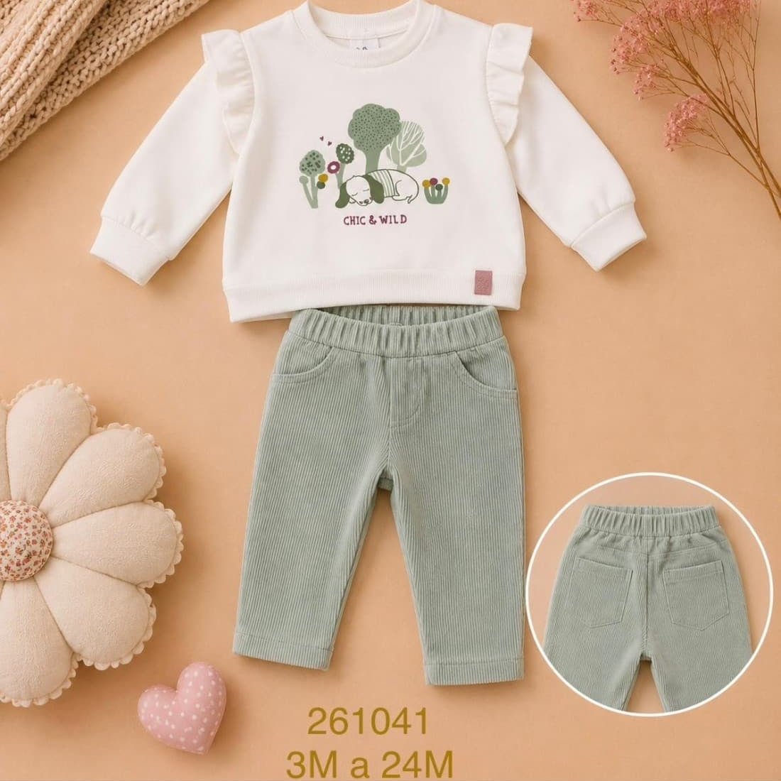 Conjunto Babybol cinza e verde para bebé menino com sweatshirt e calças 522152110 Conforto e estilo casual