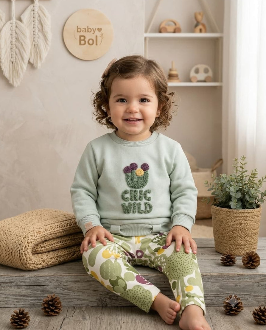 Ensemble bébé garçon Babybol gris et vert avec sweat et pantalon 522152110 Confort et style décontracté