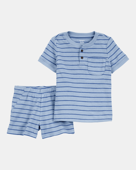 Conjunto de dos piezas con camiseta Henley a rayas y pantalón