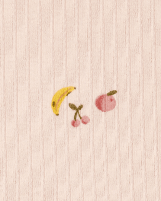 Conjunto de dos piezas de algodón acanalado, pantalón corto y blusa, diseño frutas