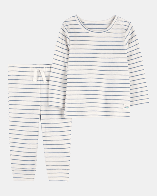 Conjunto de dos piezas de algodón, pantalón y camiseta, diseño a rayas