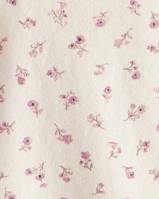 Conjunto de dos piezas en algodón con cardigán marfil floral y pantalón