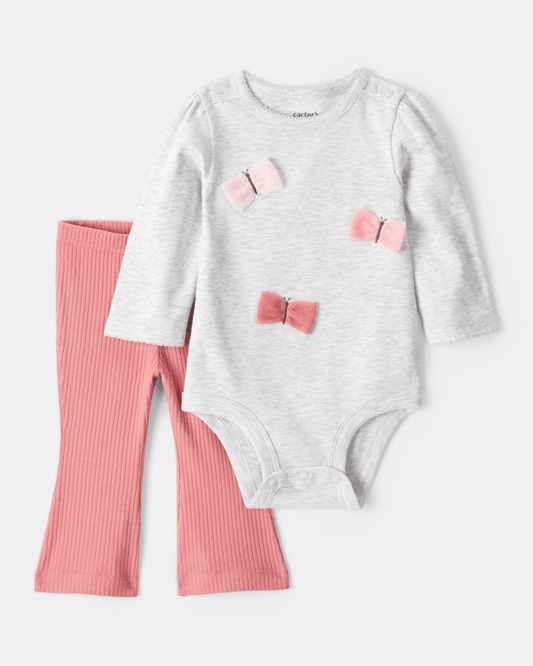 Conjunto dos piezas con body de mariposas y pantalón gris