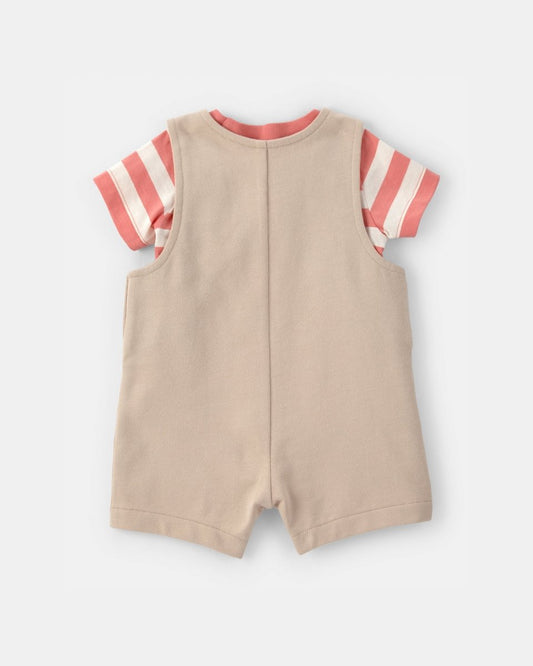 Conjunto dos piezas de algodón con peto corto y camiseta diseño a rayas naútico
