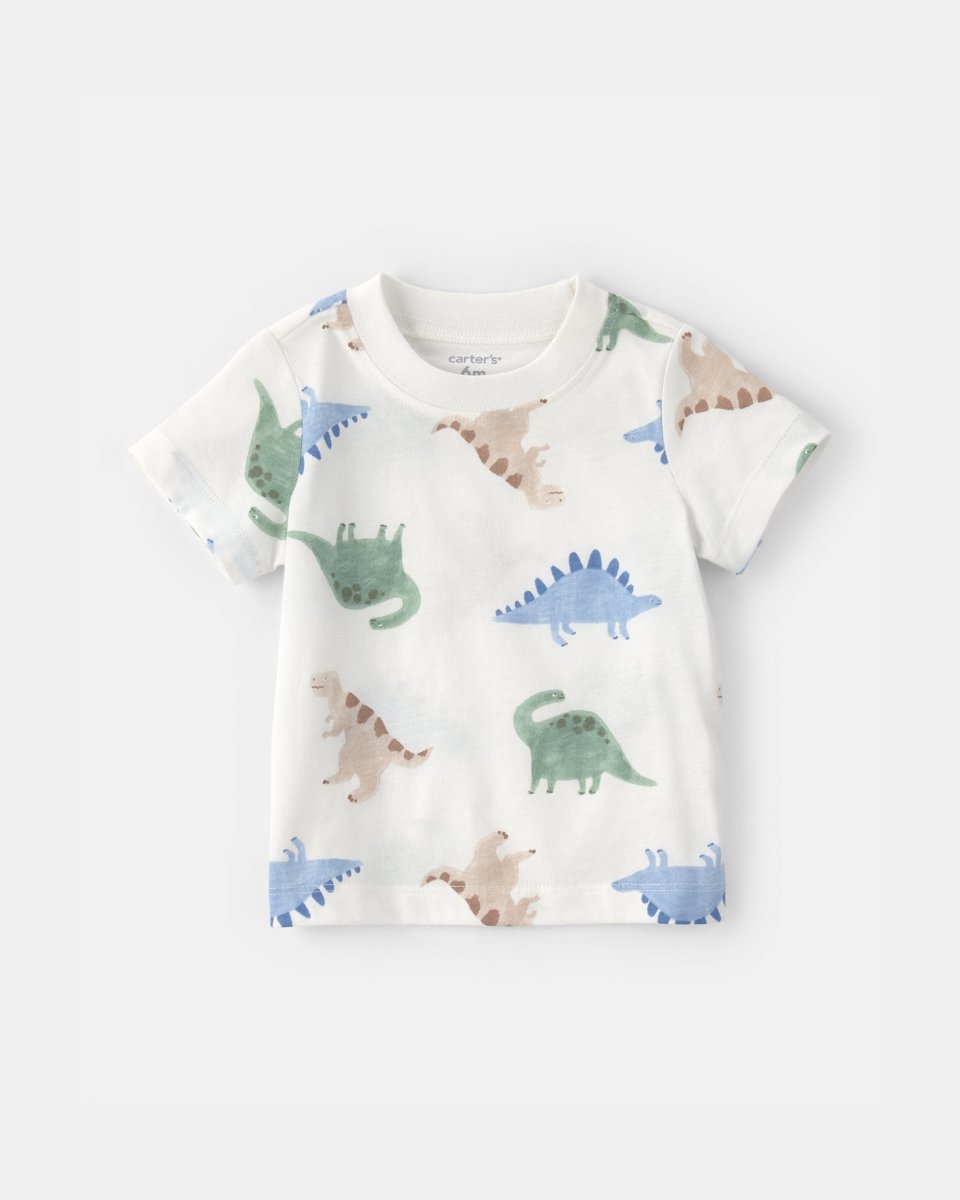 Conjunto dos piezas de algodón con peto corto y camiseta diseño dinosaurio