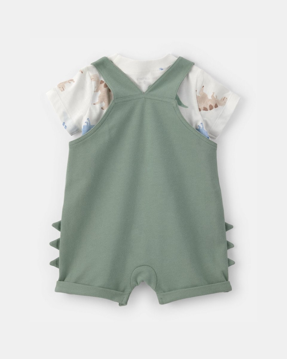 Conjunto dos piezas de algodón con peto corto y camiseta diseño dinosaurio