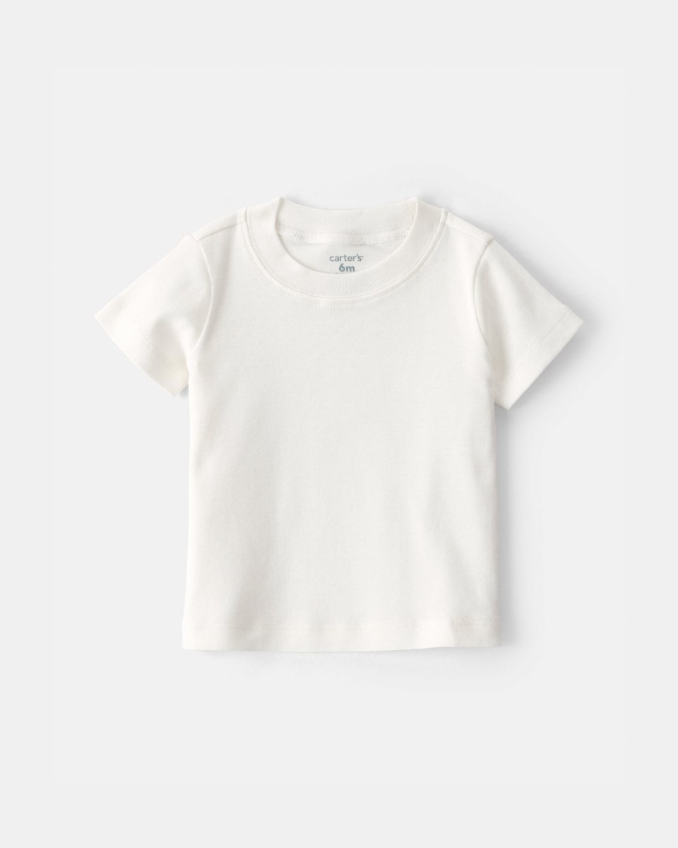 Conjunto dos piezas de lino con peto corto a rayas y camiseta azul