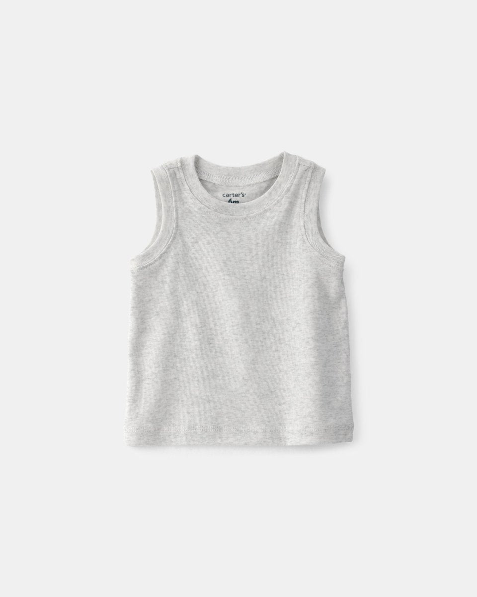 Conjunto dos piezas de lino con peto corto a rayas y camiseta sin mangas marrón